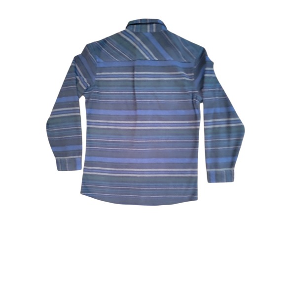 Eddie Bauer Mens Blue Green Striped Fleece Button Down Shirt Small Long Sleeve - Picture 4 of 7